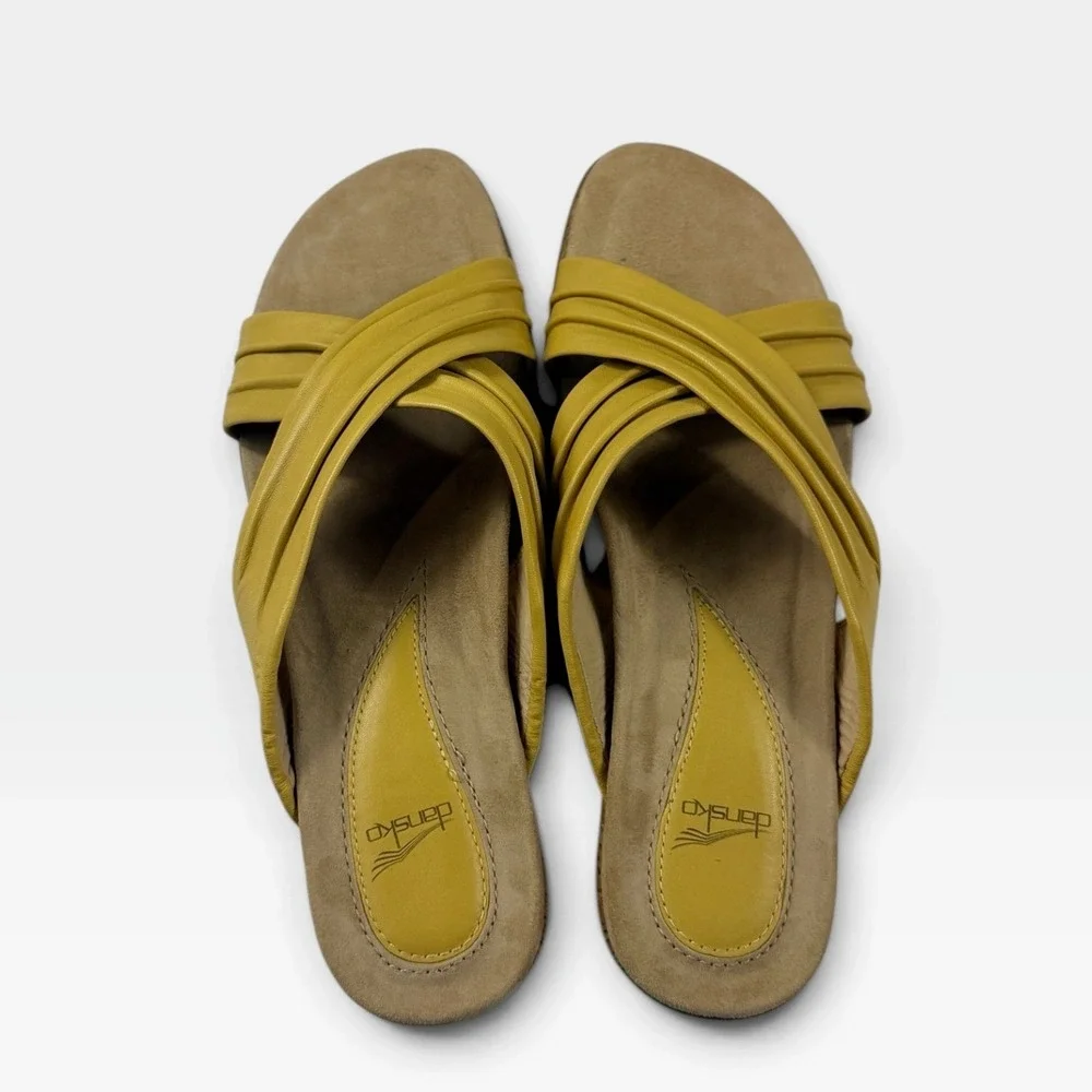 Dansko Avalon Nappa Wedge Slide Sandals Womens 41 Cornsilk Yellow Leather